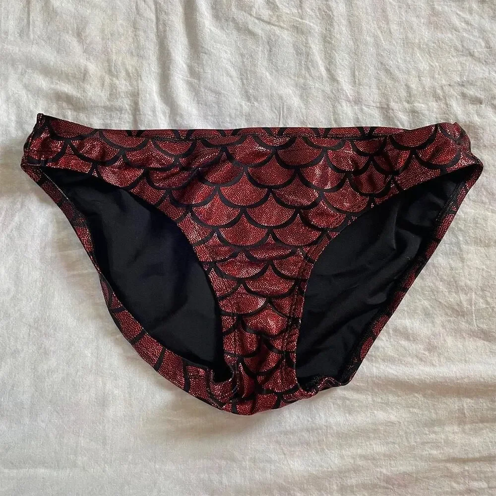 Living Dead Clothing Mermaid Bikini Bottom | Red Foil Scale Goth Swimwear